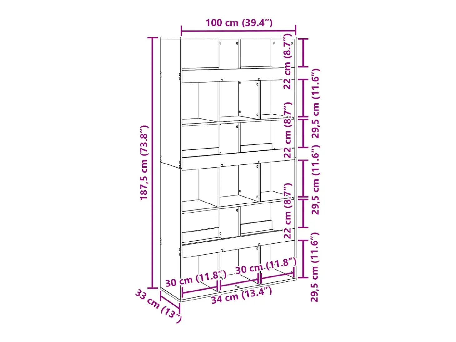 Estantería de madera de ingeniería blanca 100x33x187,5 cm