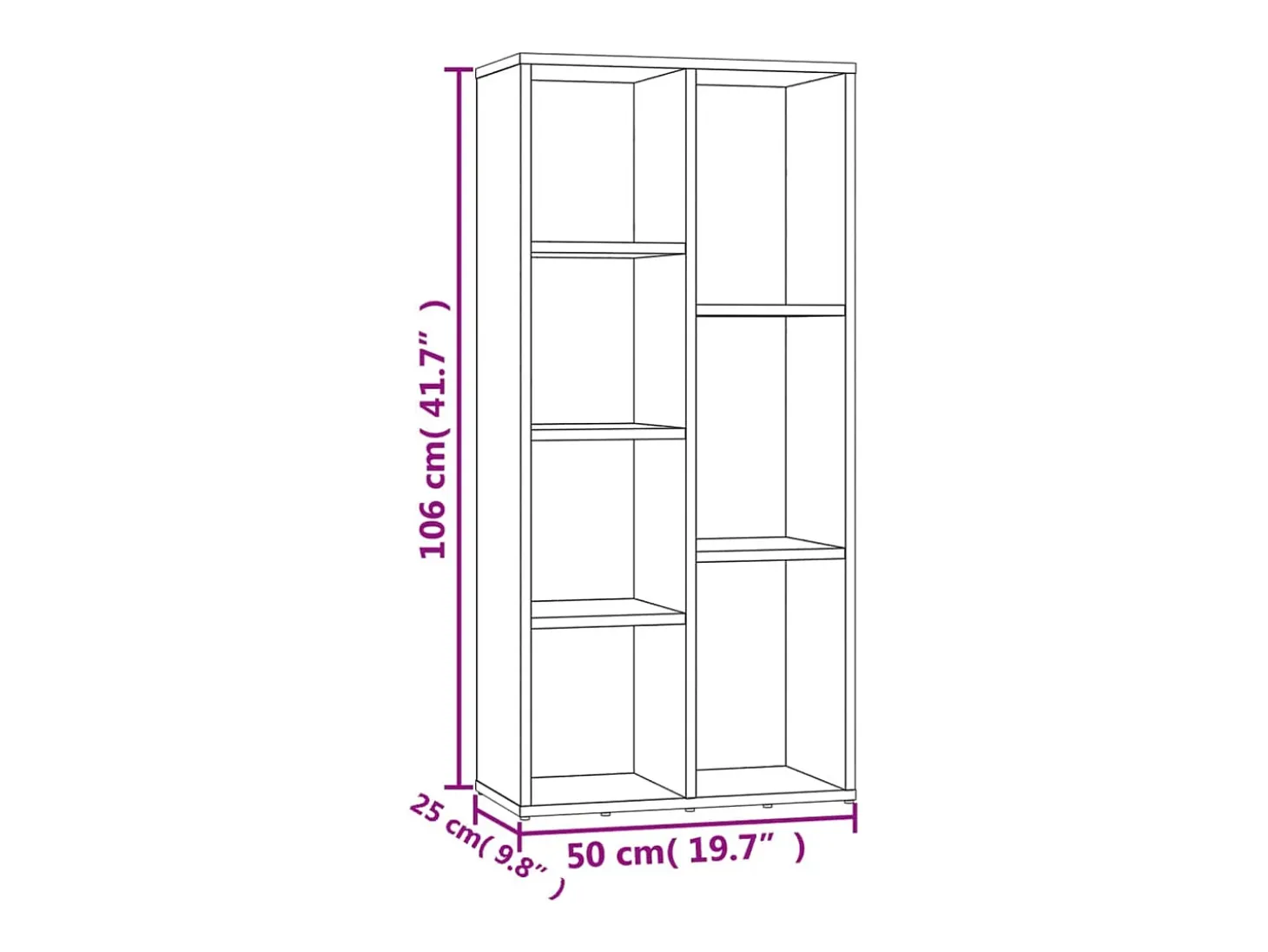 Estantería de madera de ingeniería gris 50x25x106 cm