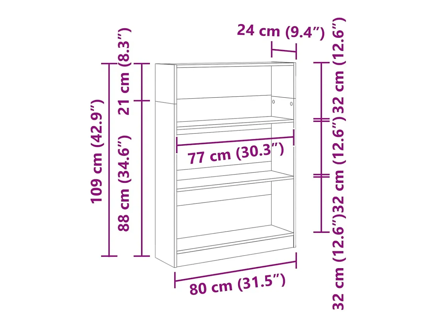 Estantería de madera de ingeniería gris hormigón 80x24x109 cm