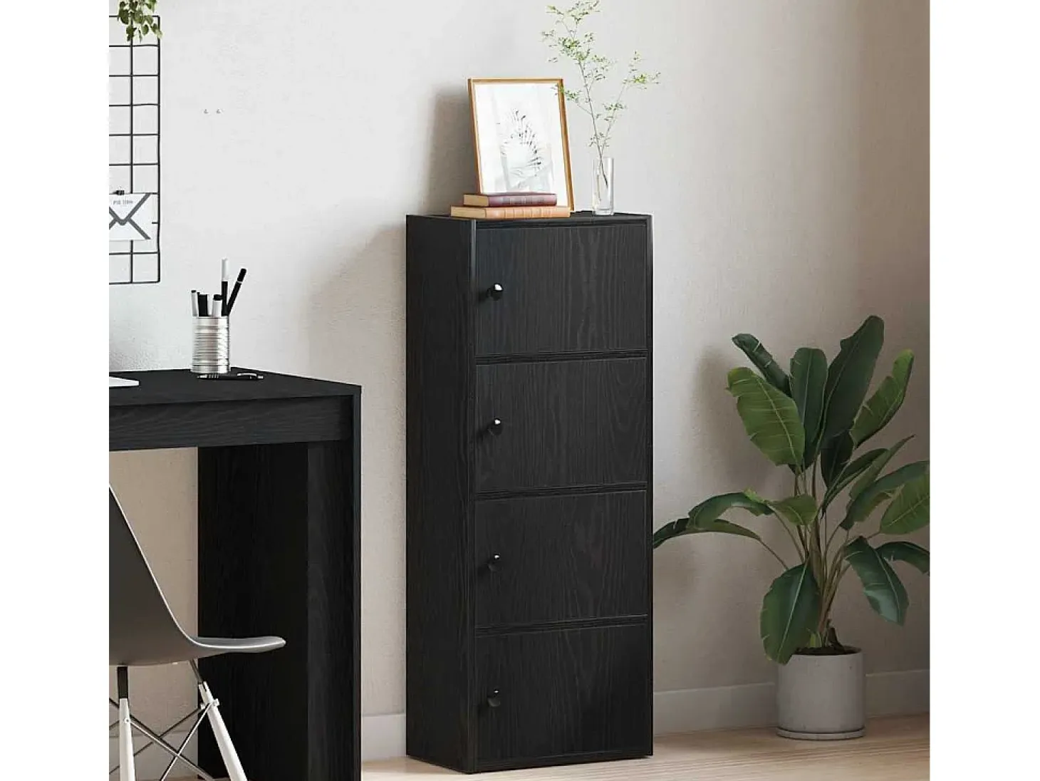 Estantería de madera de ingeniería roble negro 40x24x102 cm