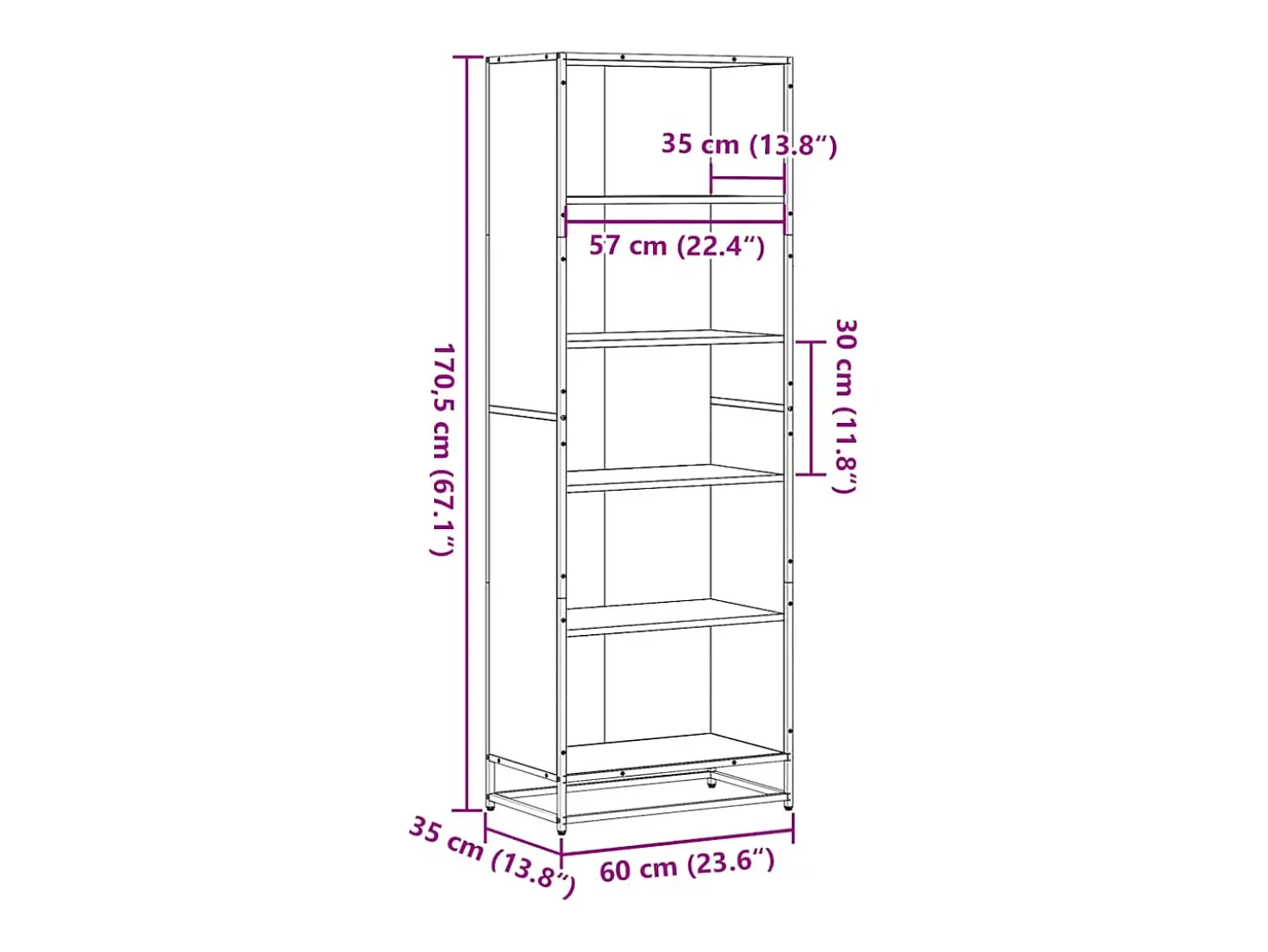 Estantería de madera de ingeniería marrón roble 60x35x170,5 cm