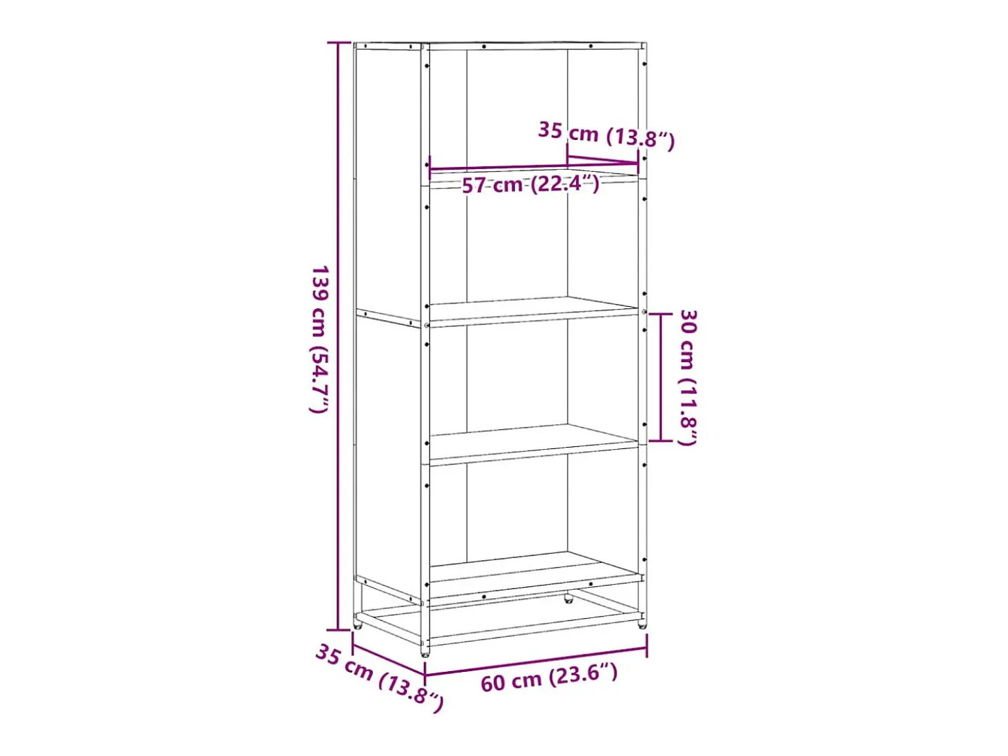 Estantería de madera de ingeniería marrón roble 60x35x139 cm