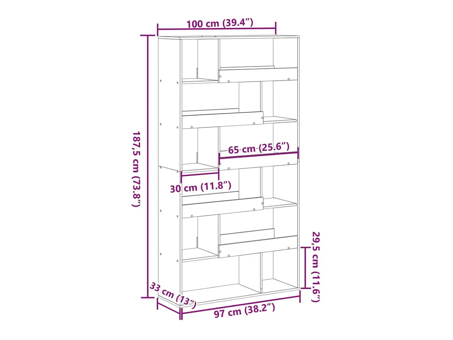 Estantería de madera de ingeniería blanca 100x33x187,5 cm
