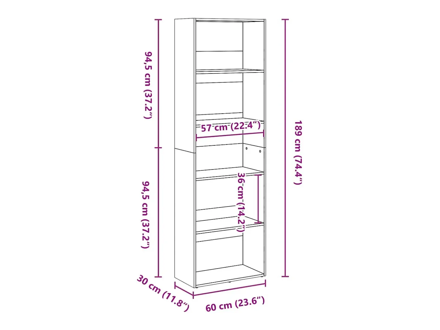 Estantería de madera de ingeniería roble artisian 60x30x189 cm