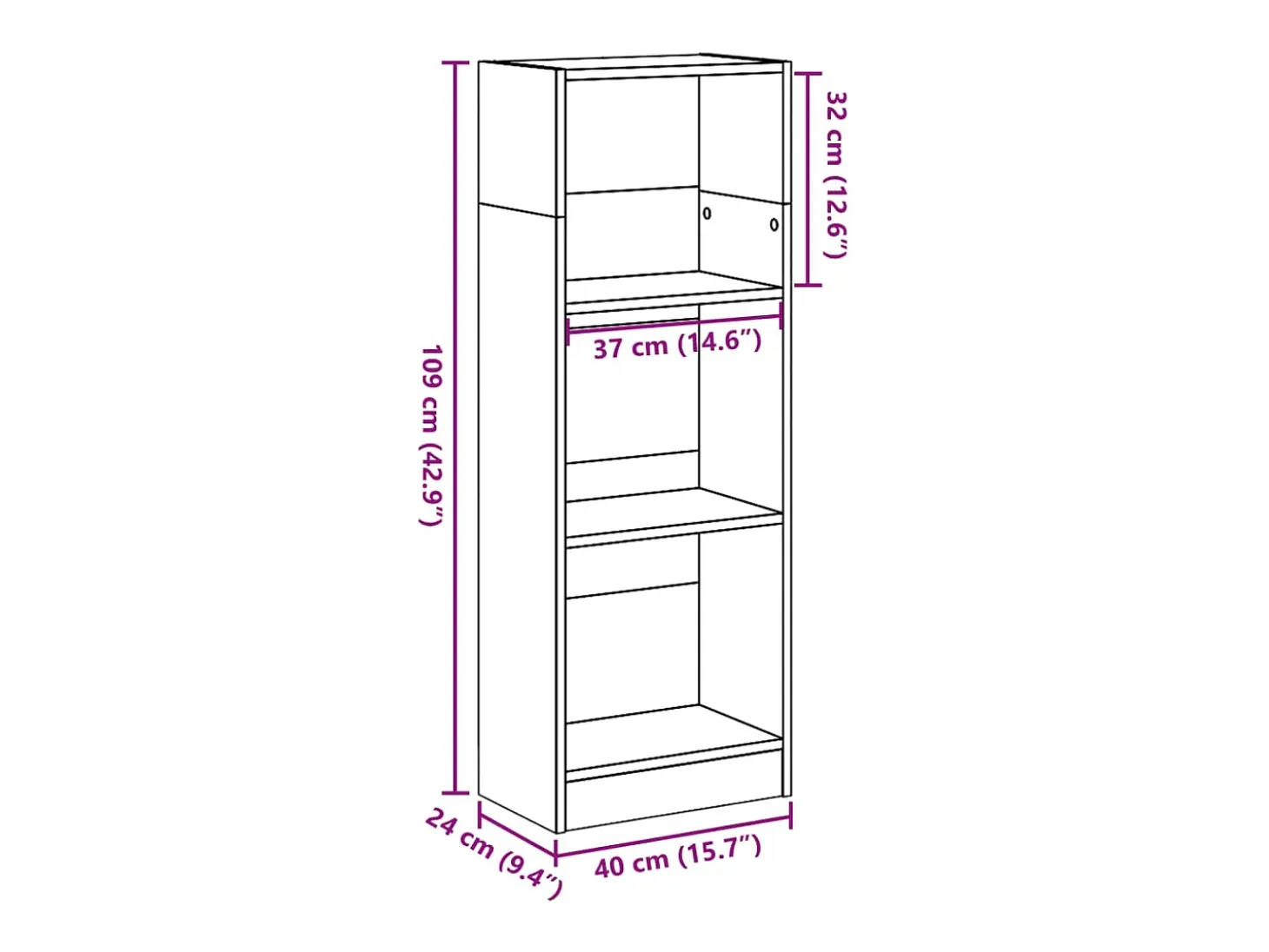 Estantería de madera de ingeniería marrón roble 40x24x109 cm