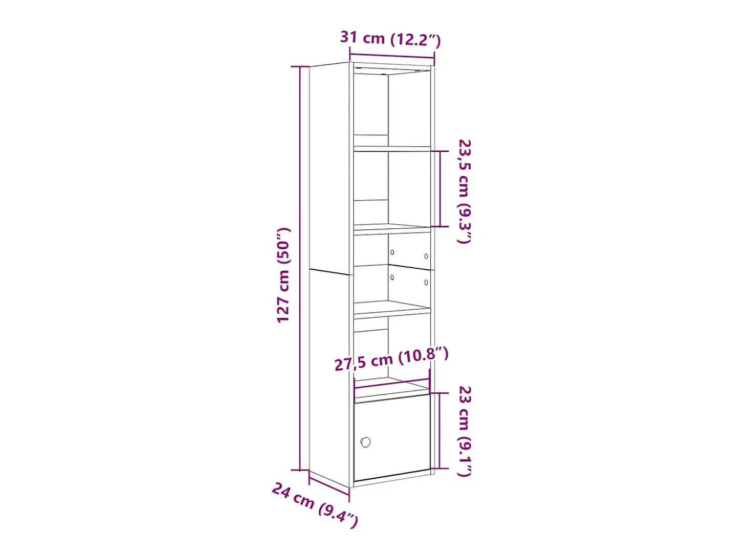 Estantería de madera de ingeniería roble sonoma 31x24x127 cm