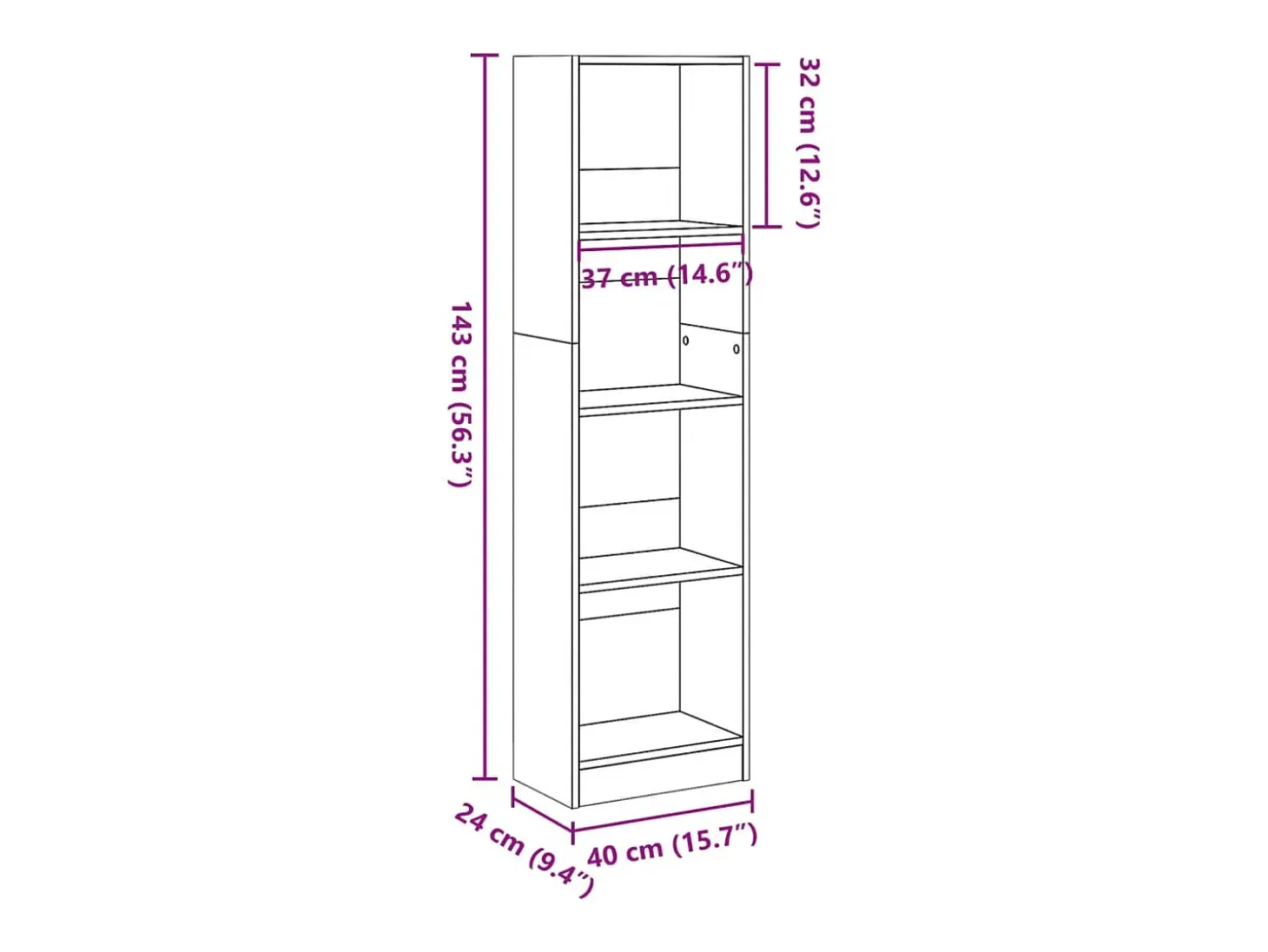 Estantería de madera de ingeniería roble ahumado 40x24x143 cm