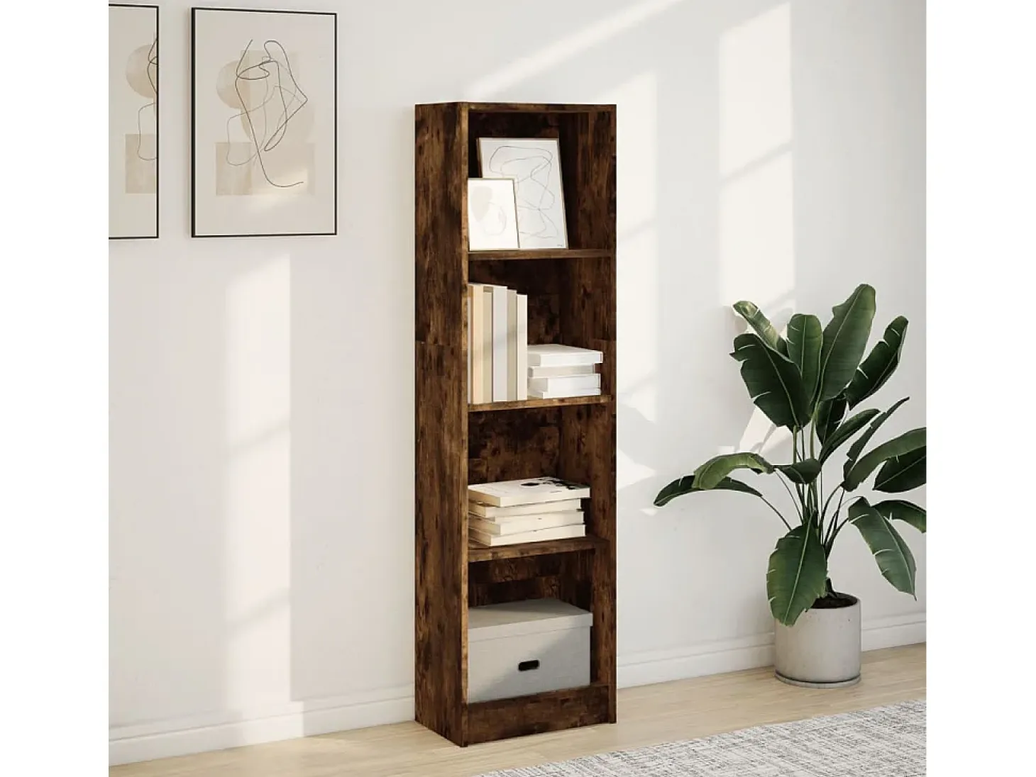Estantería de madera de ingeniería roble ahumado 40x24x143 cm