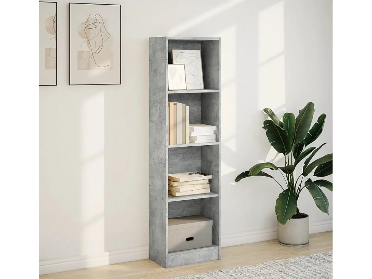 Estantería de madera de ingeniería gris hormigón 40x24x143 cm