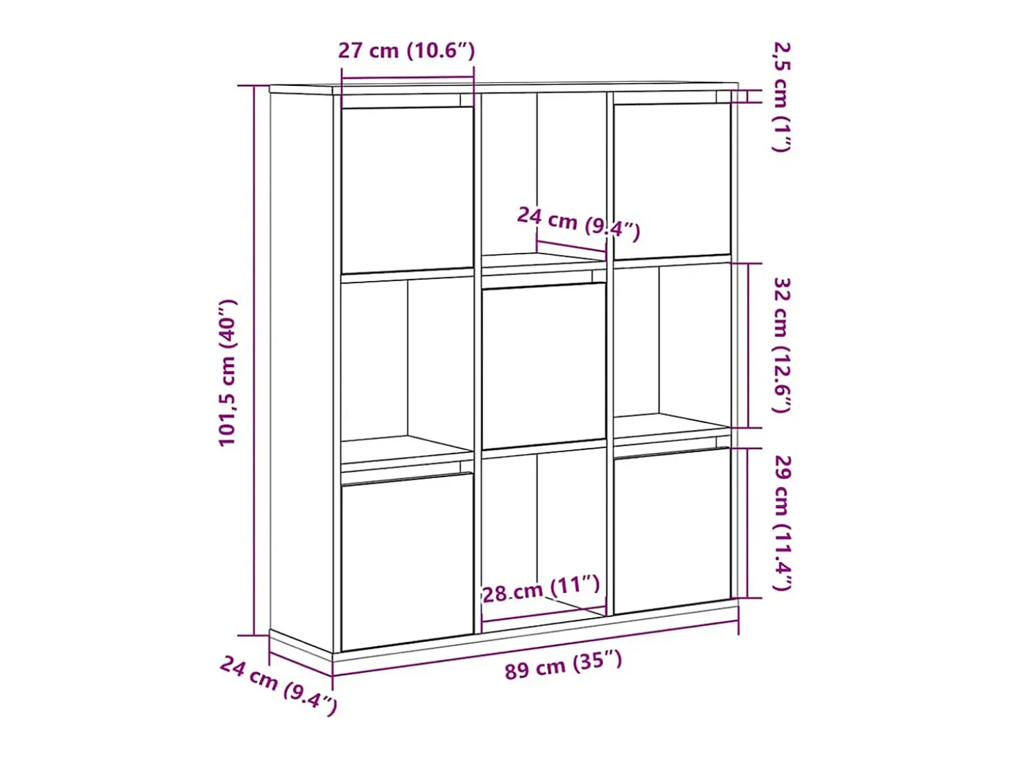Estantería de madera de ingeniería gris sonoma 89x24x101,5 cm