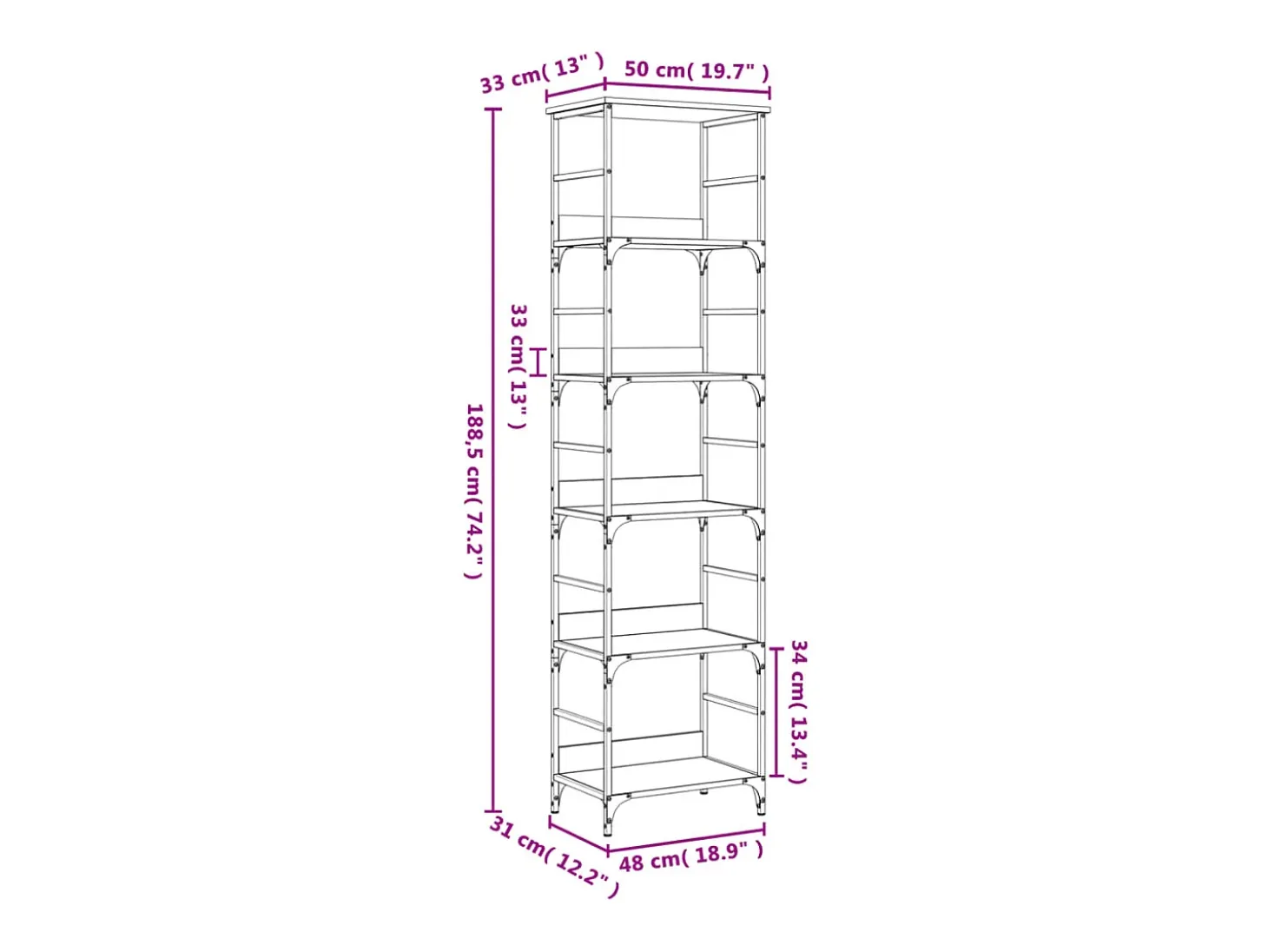 Estantería de madera ingeniería roble Sonoma 50x33x188,5 cm