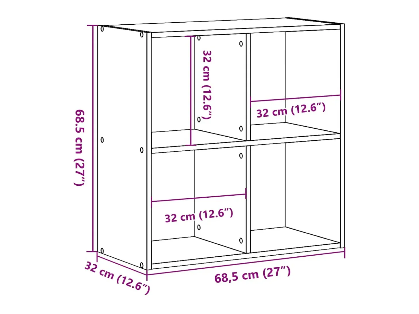 Estantería de madera ingeniería roble ahumado 68,5x32x68,5 cm
