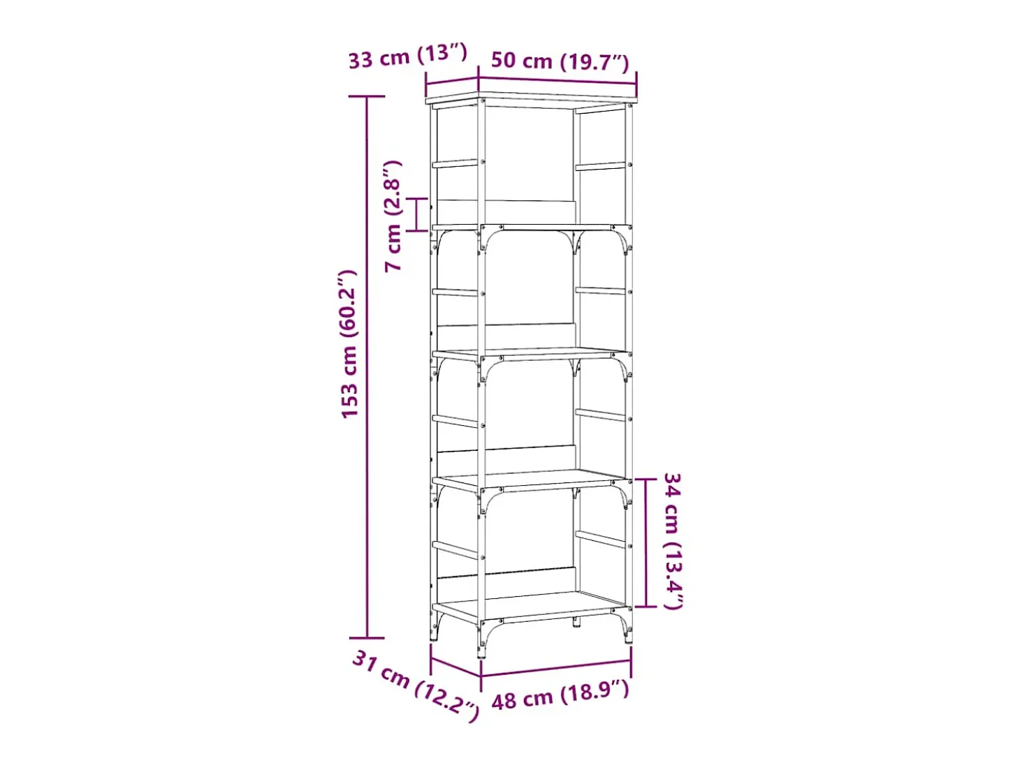 Estantería de madera ingeniería madera envejecida 50x33x153 cm