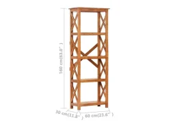 Estantería de madera maciza de acacia acabado miel 60x30x160 cm