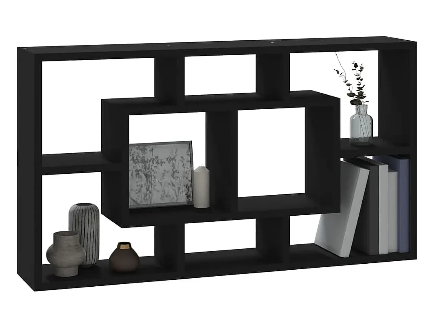 Estantería de pared con 8 compartimentos negro ES25798