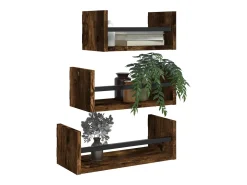 Estantería de pared con barras 3 piezas roble ahumado