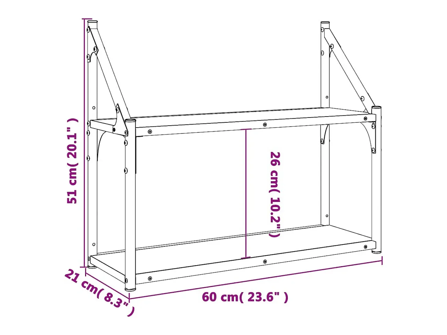 Estantería de pared de 2 niveles roble Sonoma 60x21x51 cm