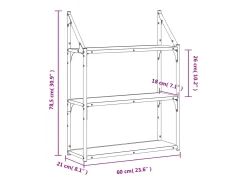 Estantería de pared de 3 niveles roble ahumado 60x21x78,5 cm