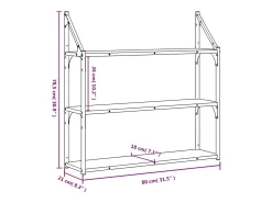 Estantería de pared de 3 niveles roble ahumado 80x21x78,5 cm