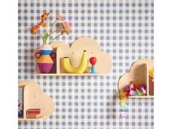Estantería de pared nube para dormitorio infantil, set de 3 natural