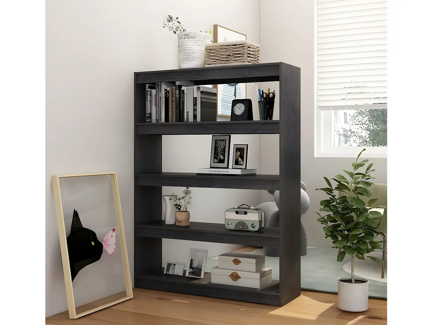 Estantería divisor de espacios madera pino gris 100x30x135,5cm