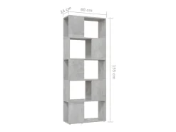 Estantería divisor de espacios gris hormigón 60x24x155 cm