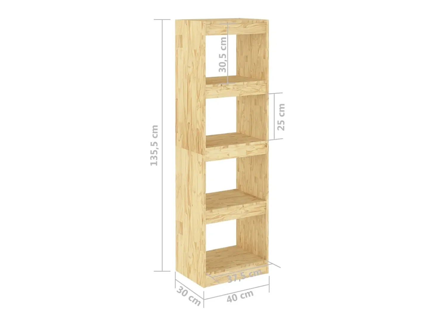 Estantería divisor espacios madera maciza pino 40x30x135,5 cm