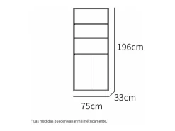 Estantería-1 dos puertas acabado blanco, 196.5 cm(alto)75.5 cm(ancho)33 cm(fondo)..