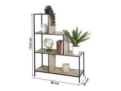 Estantería escalera de 4 niveles colección HOLBORN - Estilo industrial, color roble y negro.