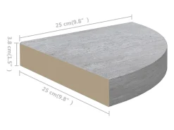 Estantería esquinera de pared de hormigón gris 25x25x3,8 cm MDF