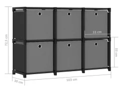 Estantería expositora 6 cubos y cajas Negro 103x30x72,5 cm Tela