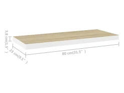 Estantería flotante de pared roble y blanco 80x23,5x3,8 cm MDF