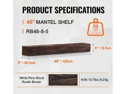 Estantería Flotante de Pared de Madera para Chimenea SucceBuy, 122 cm, Marrón