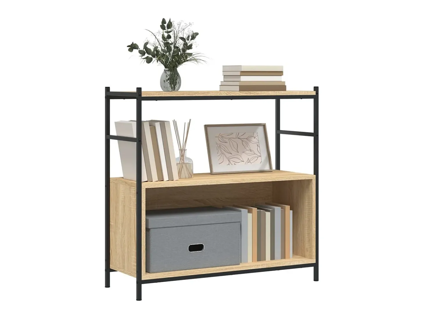 Estantería hierro madera ingeniería roble Sonoma 80x30x78,5 cm