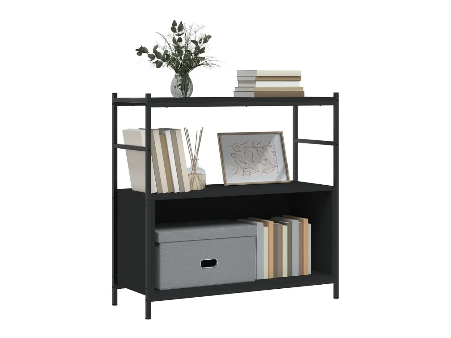 Estantería hierro y madera de ingeniería negro 80x30x78,5 cm