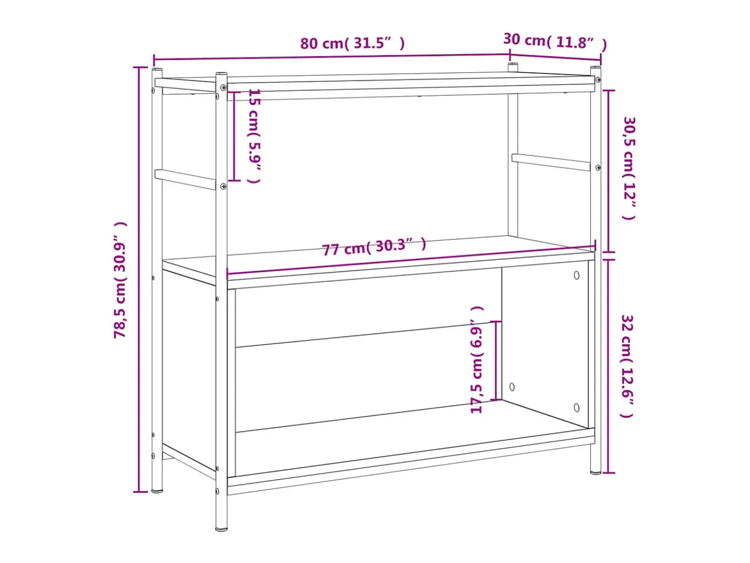 Estantería hierro y madera de ingeniería negro 80x30x78,5 cm