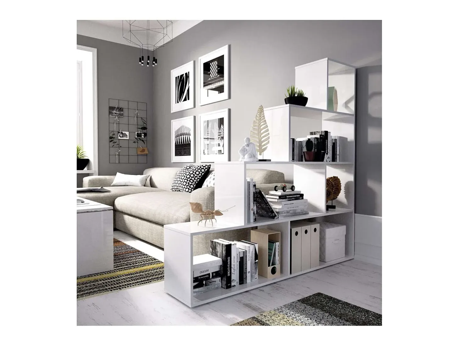 Estantería Iznatoraf en blanco brillo 145 cm(alto)145 cm(ancho)29 cm(fondo). .