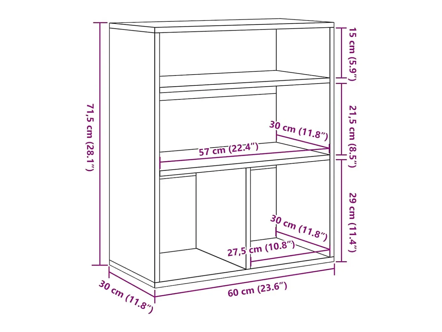 Estantería librería madera de ingeniería blanca 60x30x71,5 cm