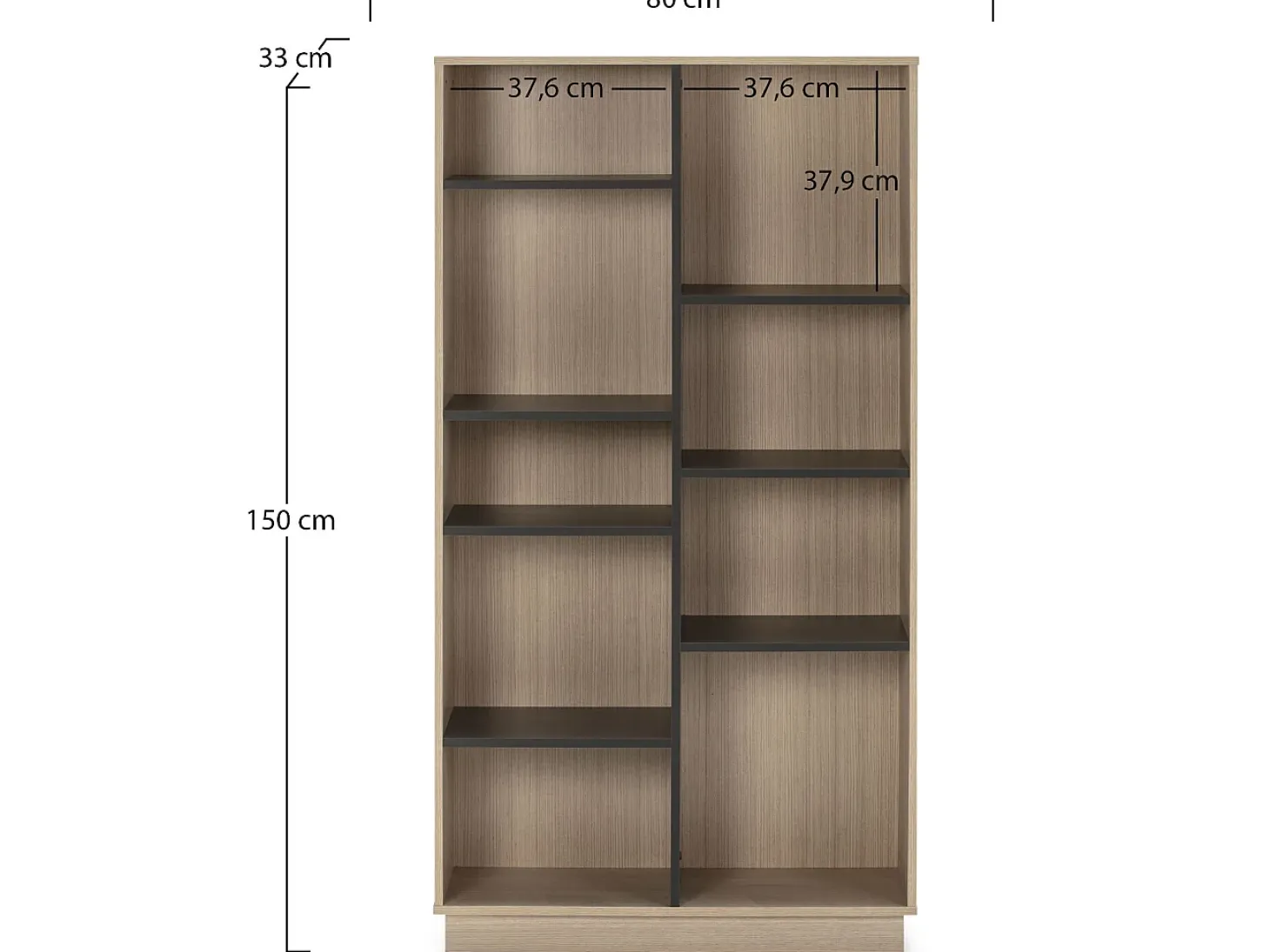 Estantería Librería Vigo 150x80 cm, estantería de Oficina, Color Roble/Gris