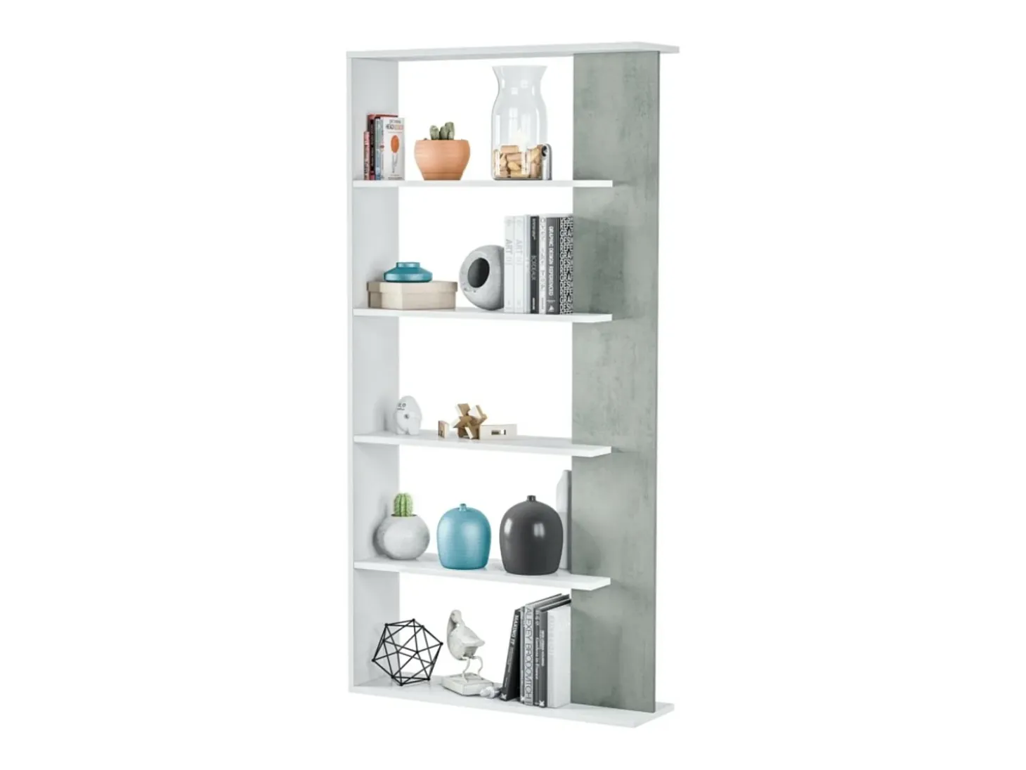 Estantería Loras 5 niveles blanco/cemento 180x90x25 cm - Separador de ambientes