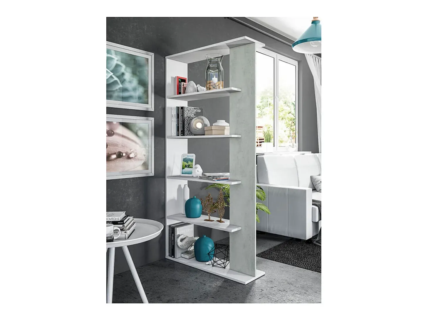 Estantería Loras 5 niveles blanco/cemento 180x90x25 cm - Separador de ambientes