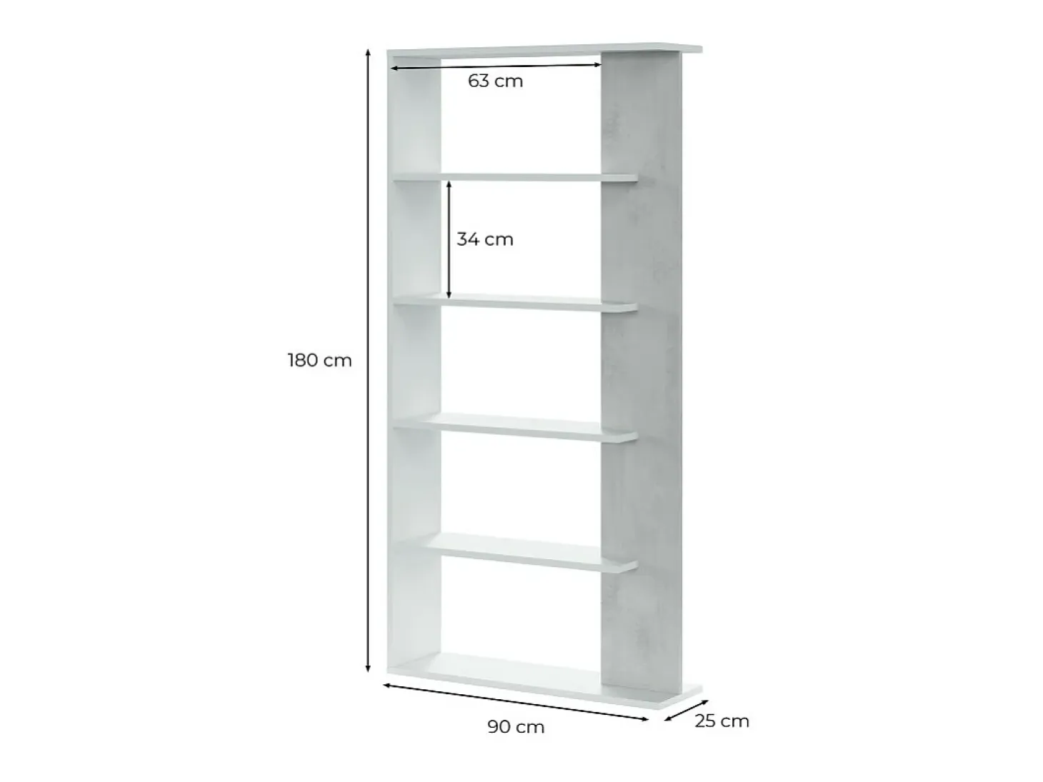 Estantería Loras 5 niveles blanco/cemento 180x90x25 cm - Separador de ambientes