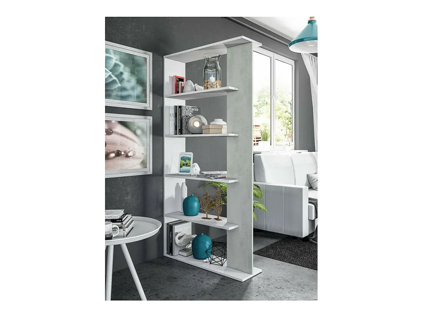 Estantería Loras 5 niveles blanco/cemento 180x90x25 cm - Separador de ambientes