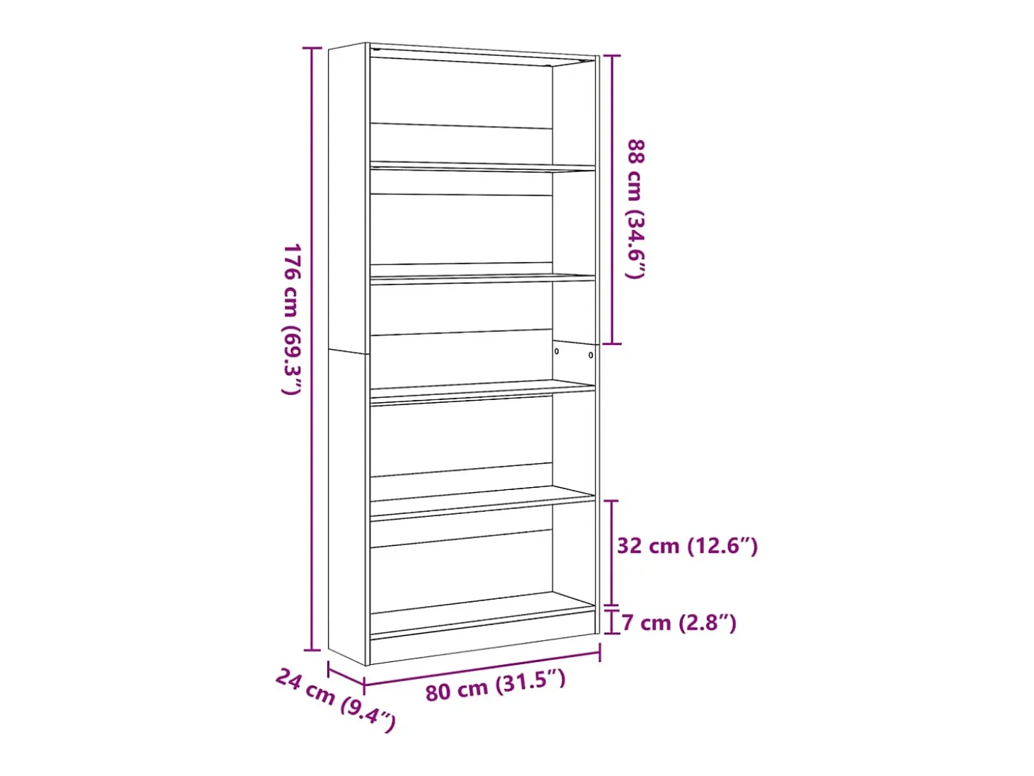 Estantería madera de ingeniería roble ahumado 80x24x176 cm
