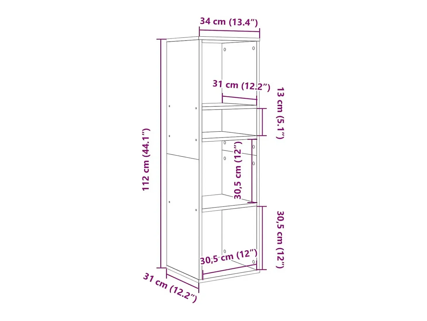 Estantería madera de ingeniería envejecida 34x31x112 cm