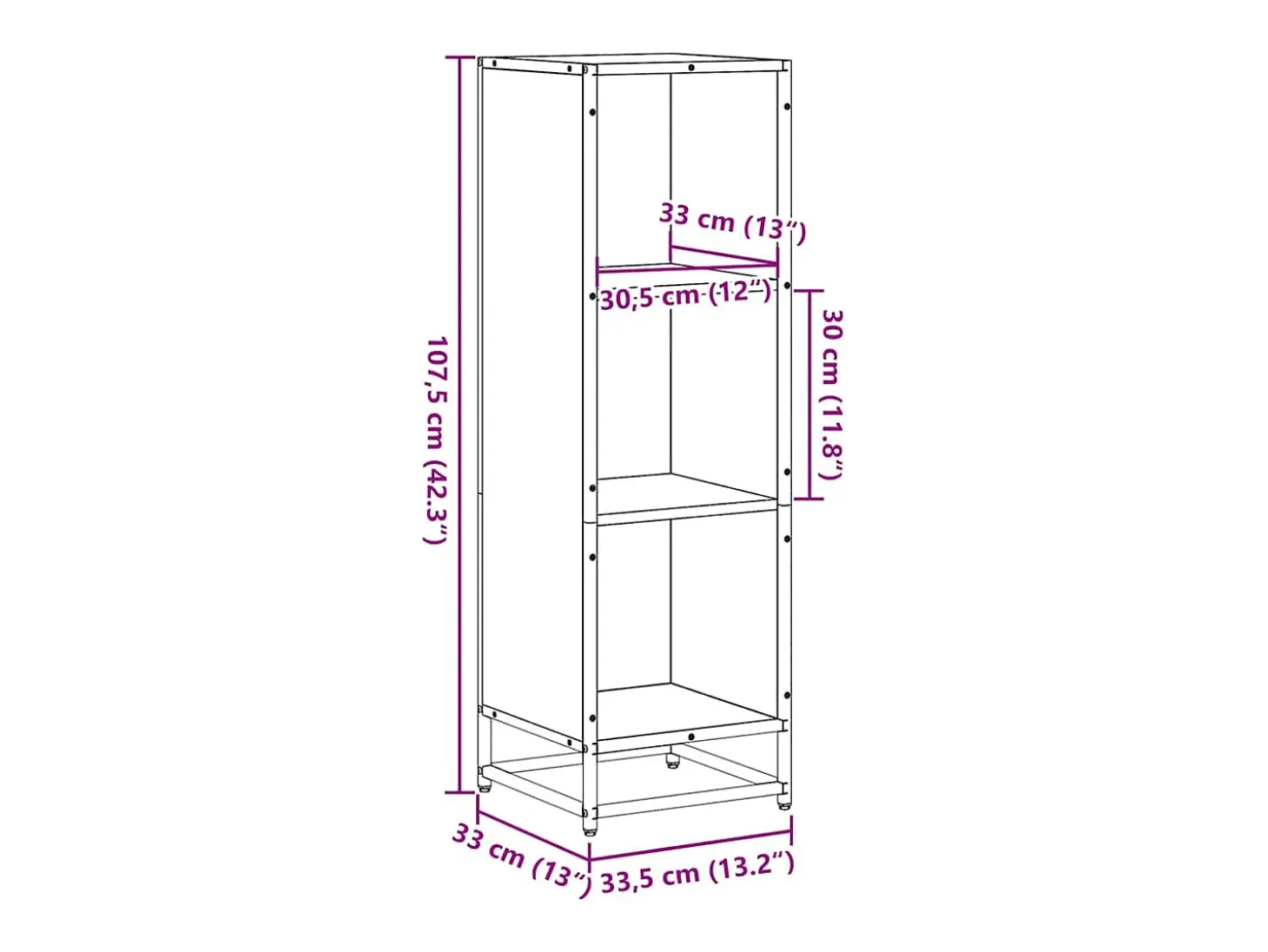 Estantería madera de ingeniería gris Sonoma 33,5x33x107,5 cm
