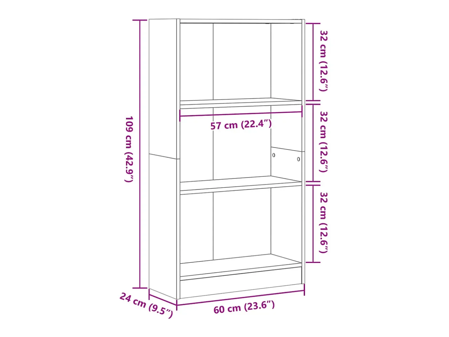 Estantería madera de ingeniería roble ahumado 60x24x109 cm