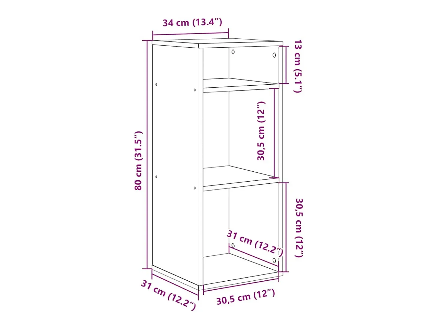 Estantería madera de ingeniería color gris sonoma 34x31x80 cm