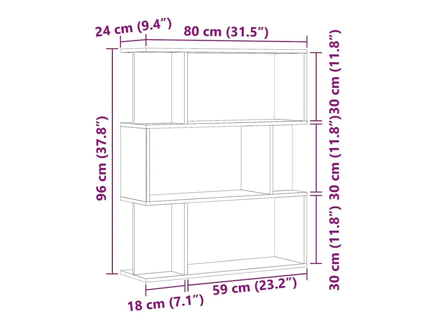 Estantería madera de ingeniería roble artisan 80x24x96 cm