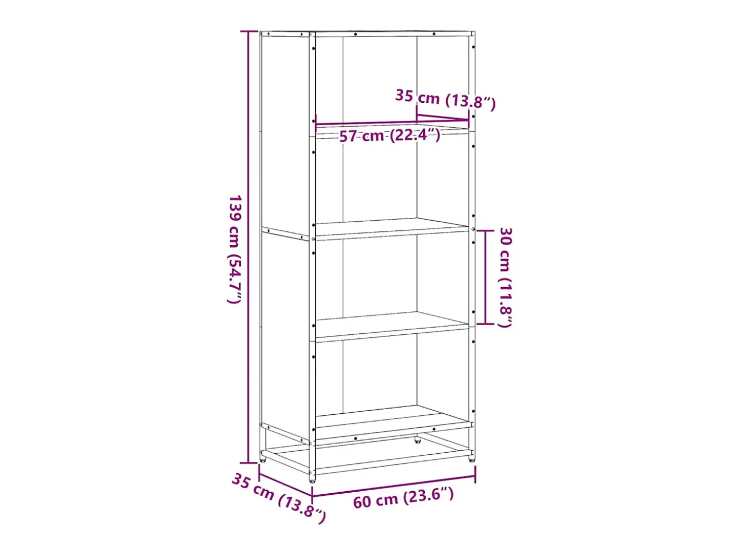 Estantería madera de ingeniería roble ahumado 60x35x139 cm